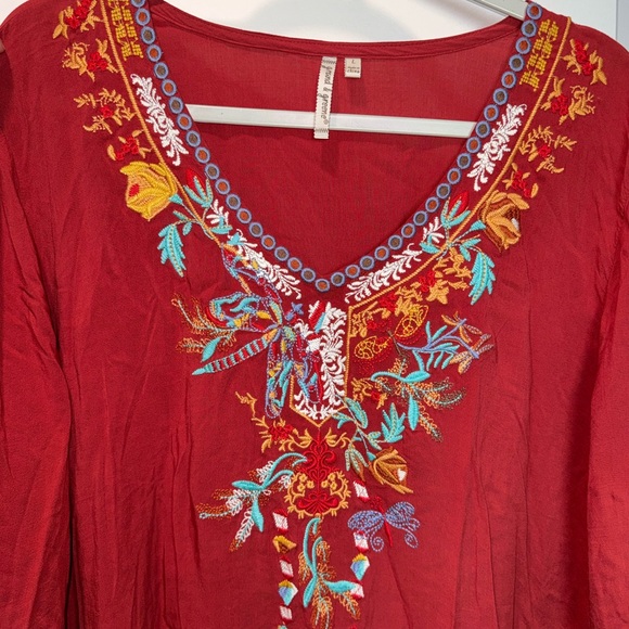 Grand & Greene Women Size L Rust Crimson White Floral Tunic Top Blouse Shirt - Picture 5 of 12